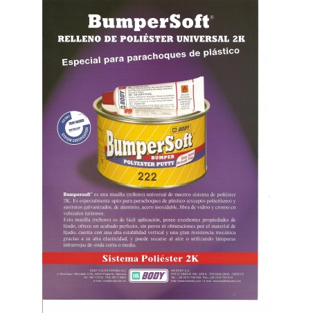 Masilla Para Plásticos 222 Body Bumpersoft 2K Bumper Polyester Filler - Características